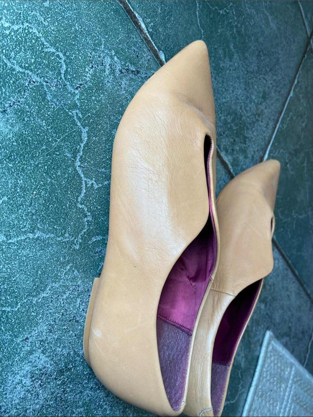 Zara Tan Pointed-Toe Cutout Leather Flats - Picture 3 of 6